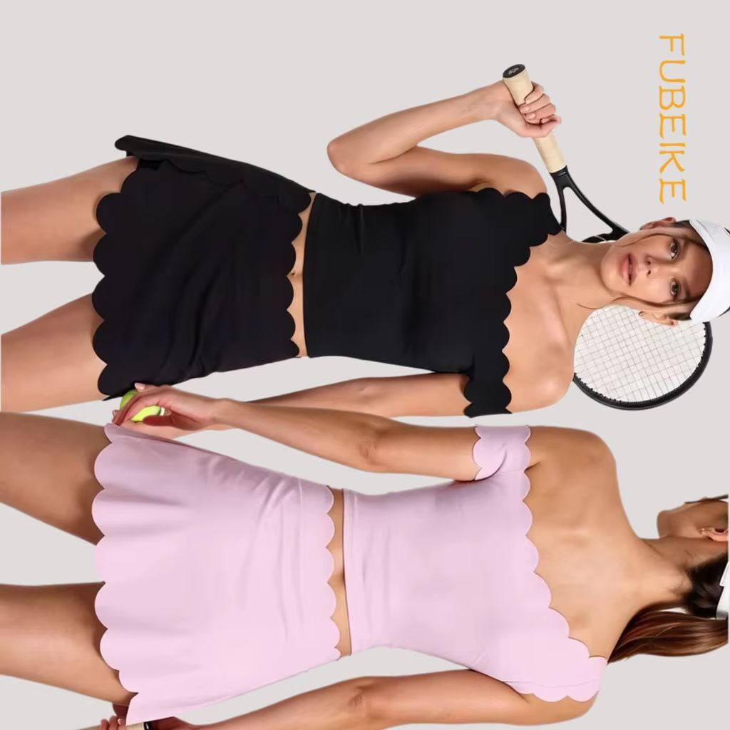 Pilates Yoga One - 여성용 스캘럽 디자인 원숄더 패드 내장
